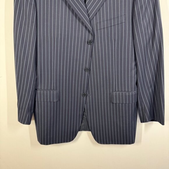 Canali Navy Pinstripe Wool Blazer Set Size 54L Made in Italy Classic Tailored - Picture 4 of 16